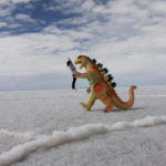 O dinossauro da foto, conhecido como Luisinho, era um dos mascotes do nosso motorista e nos acompanhou durante toda a viagem (Foto: Flymaniacs)